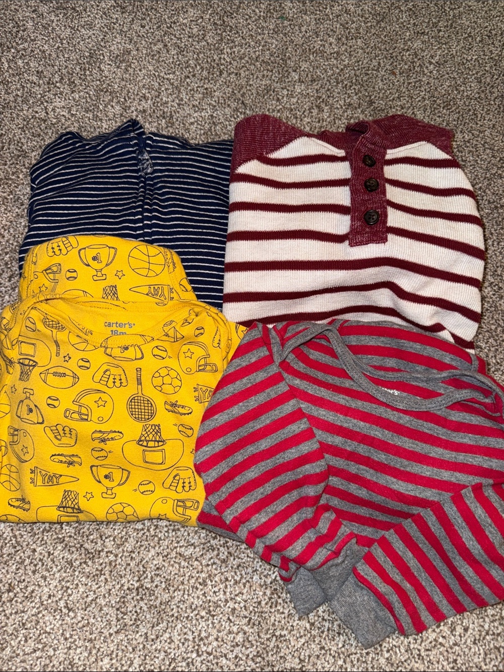 Carter's Yellow Sports Print Top & Assorted Striped Kids Tops set of 4